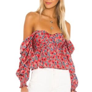 Burna Blouse in Red Poppy Floral House of Harlow 1960